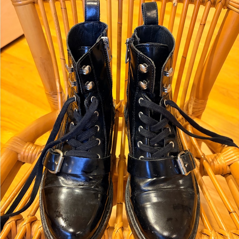 All Saints Glossy Black Combat Boots